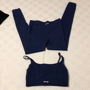 Navy Blue Bo+Tee sports bra and leggings set super cute ripped look.